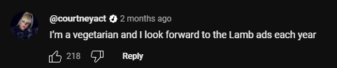 A screen shot of a comment from Courtney Act on a youtube video